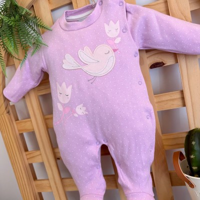 Macacão Malha Trape Zape - Passarinha com Flores - Lilás